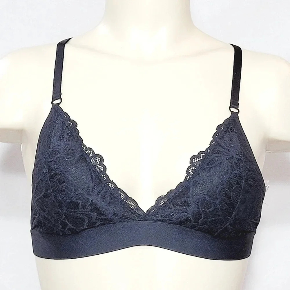 XS Xhilaration Banded Lace Wire Free Padded Bralette Bra Ebony‎ Black NWT